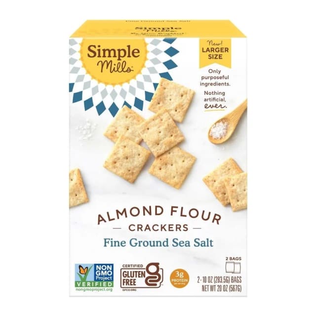 Simple Mills Fine Ground Sea Salt Almond Flour Crackers, front of pack