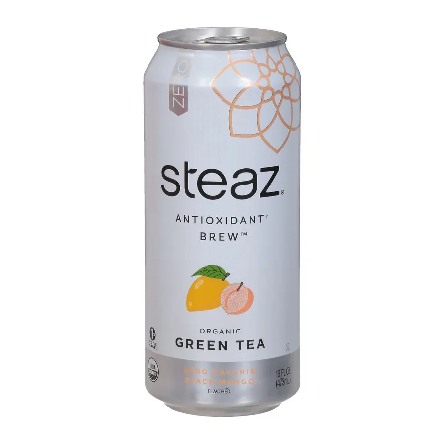 Steaz Tea iced peach mango zero cal, front of pack