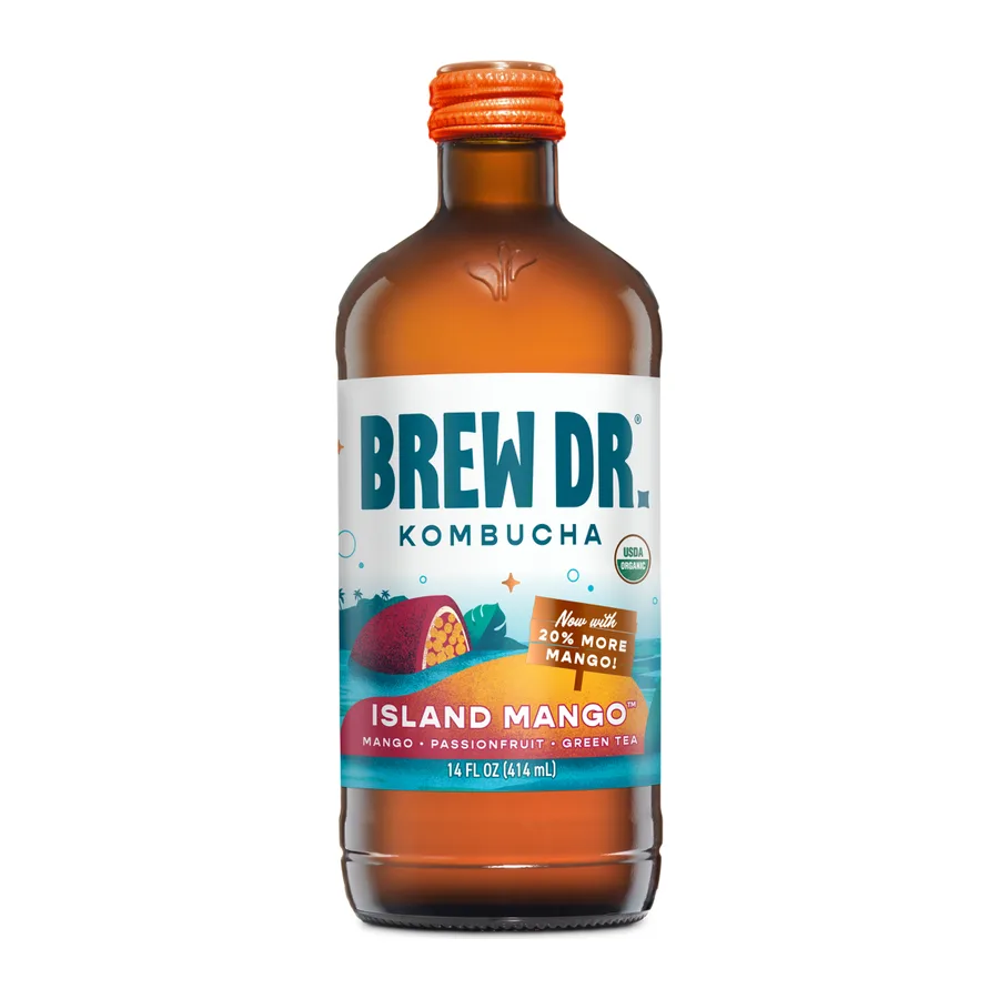 Brew Dr Kombucha Island Mango, front of pack