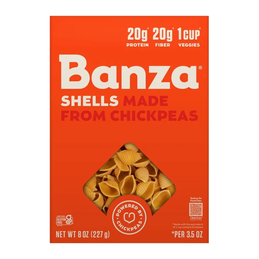 Banza Shells Chickpea Pasta, front of pack