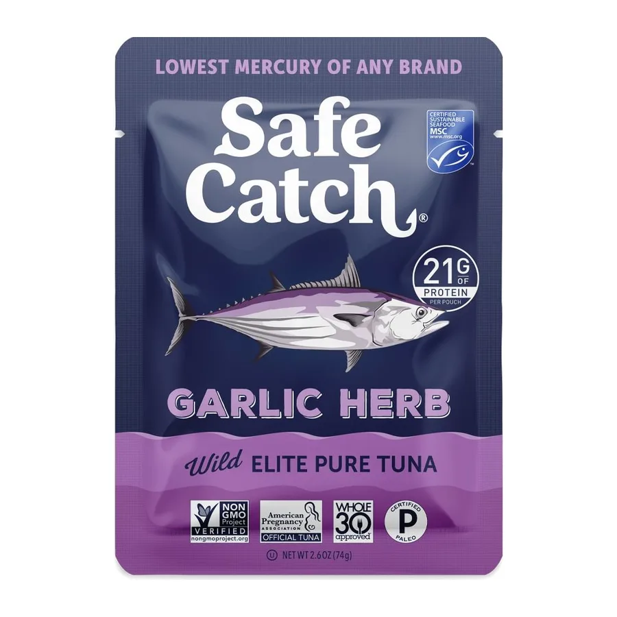 Safe Catch Garlic herb elite wild tuna, front of pack