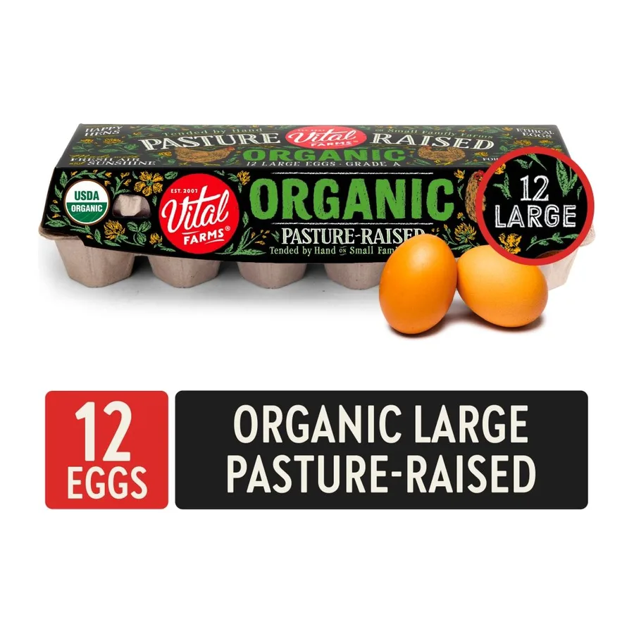 Vital Farms Organic pasture-raised large eggs, front of pack