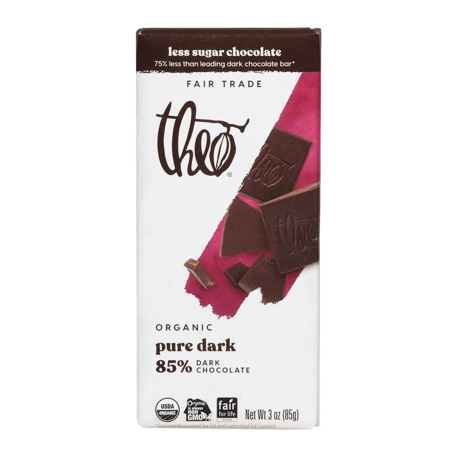 Theo Chocolate dark chocolate bar, front of pack