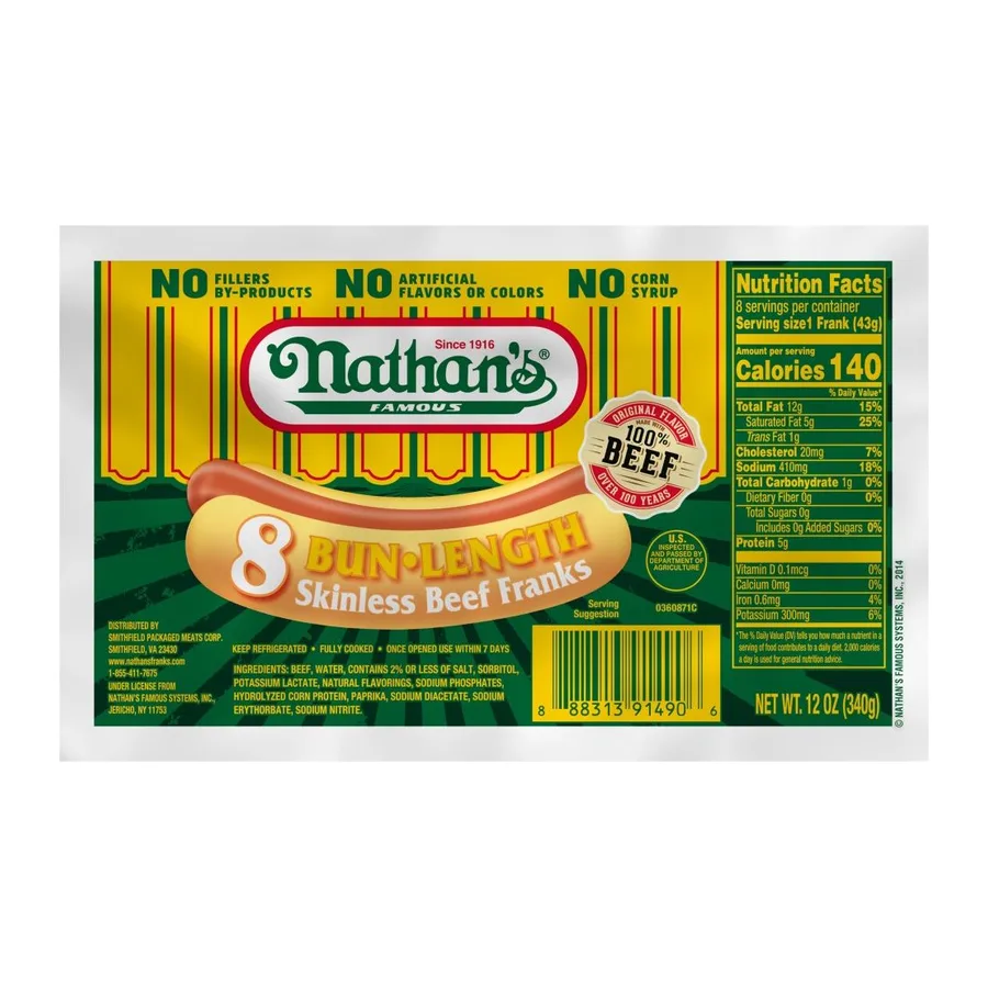 Nathan's Famous Skinless Beef Franks, front of pack
