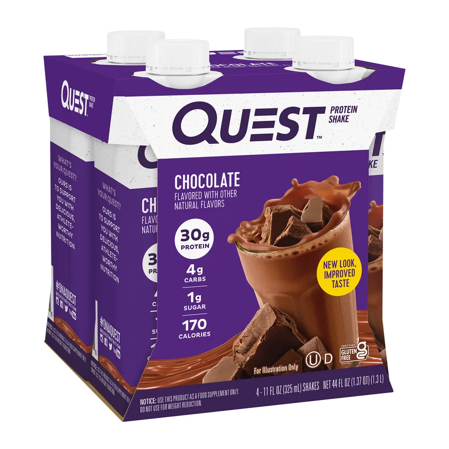 Quest Protein Shake. Chocolate flavoured Protein Shake, front of pack