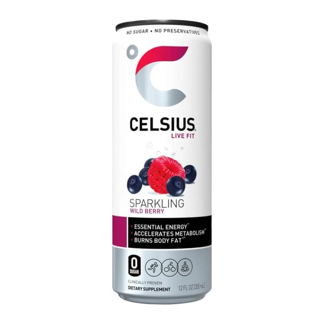 Celsius Sparkling Wild Berry, front of pack