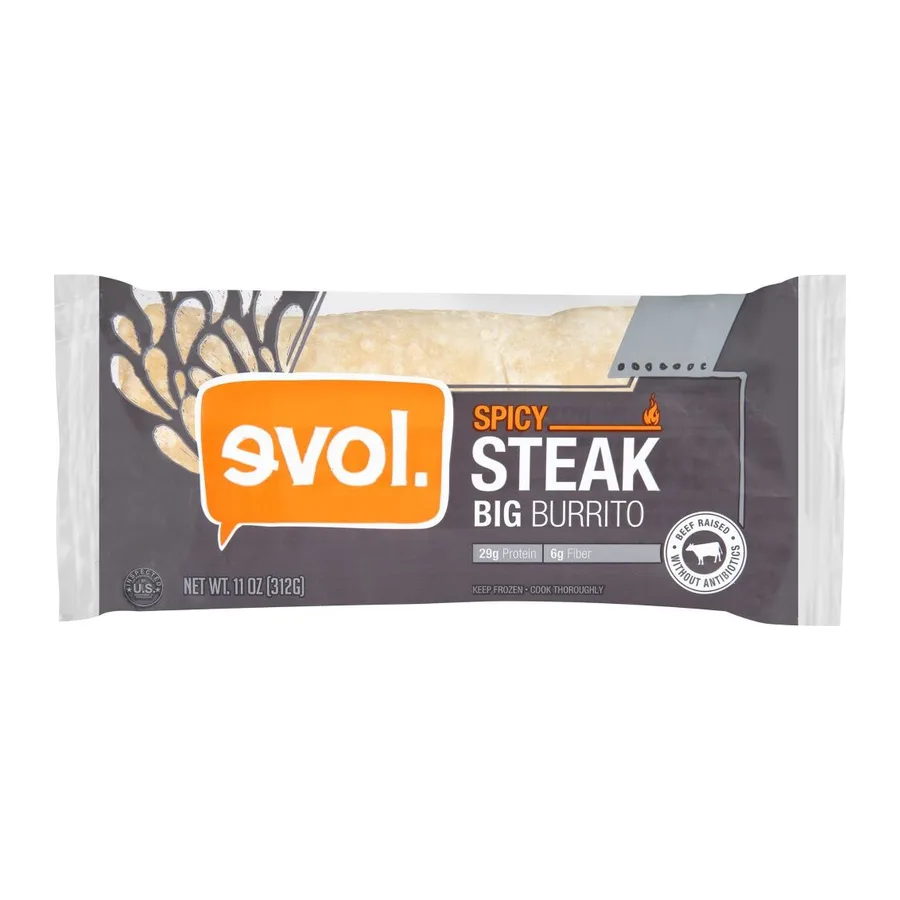 Evol. Spicy steak burrito, front of pack