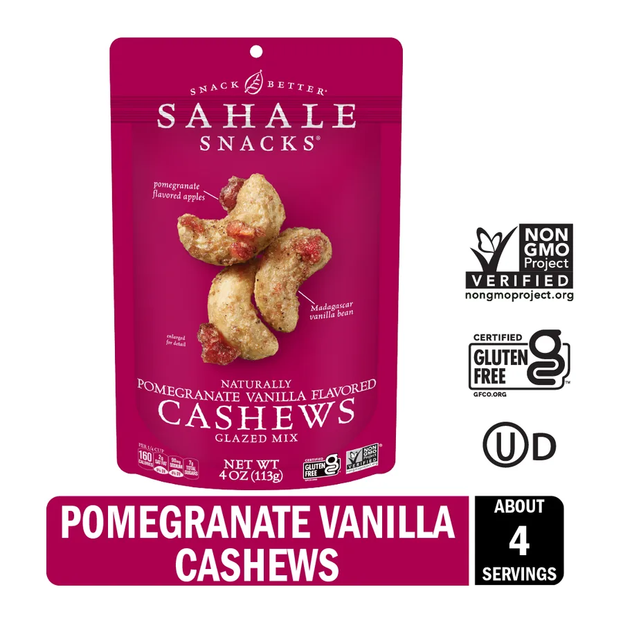 Sahale Snacks Pomegranate Vanilla Flavored Cashews Glazed Mix, front of pack