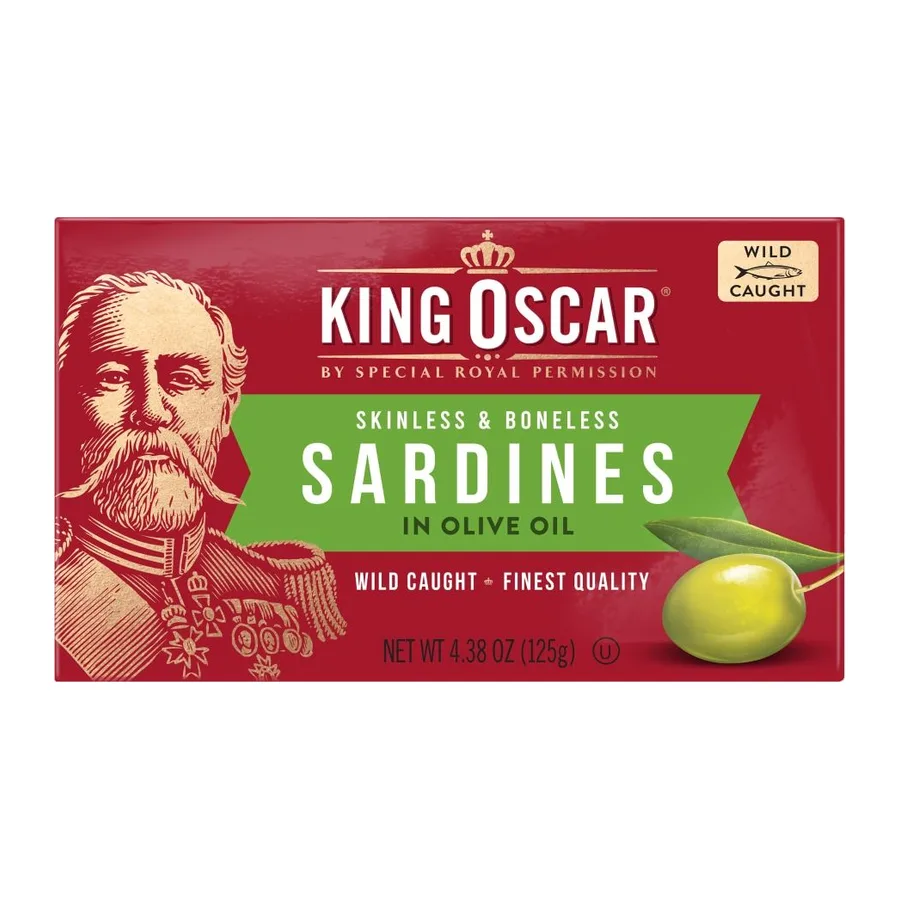 King Oscar Skinless boneless sardines in olive oil, front of pack