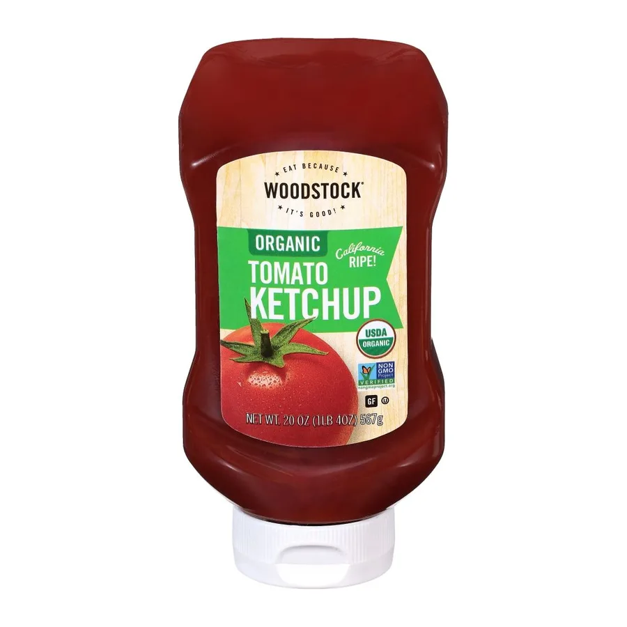 Woodstock Organic Tomato Ketchup, front of pack