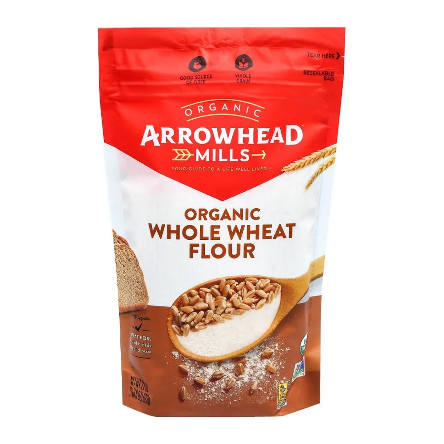 Arrowhead Mills Organic Stone Ground Whole Wheat Flour, front of pack