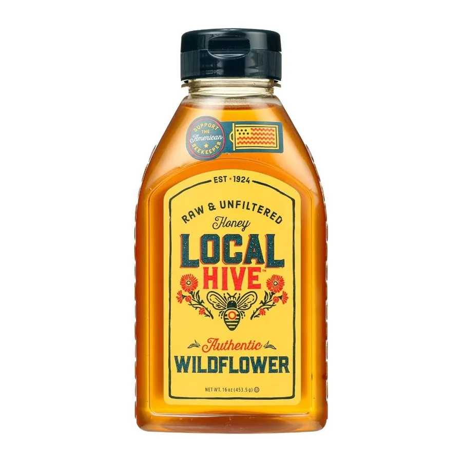 Local Hive Authentic wildflower raw & unfiltered honey, front of pack