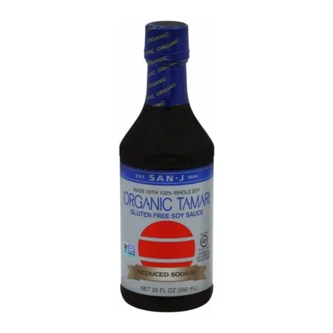 San-J Organic Tamari Gluten Free Soy Sauce Reduced Sodium, front of pack