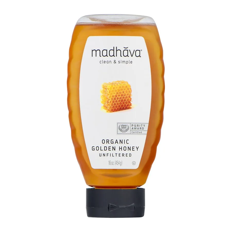 Madhava Organic Golden Honey Unfiltered, front of pack