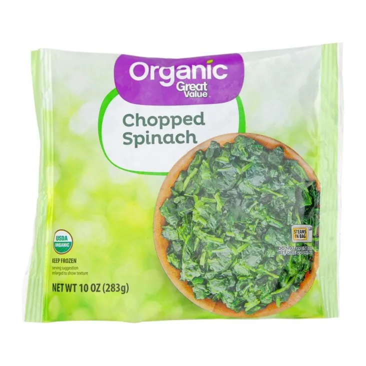 Great Value Steamable chopped spinach, front of pack