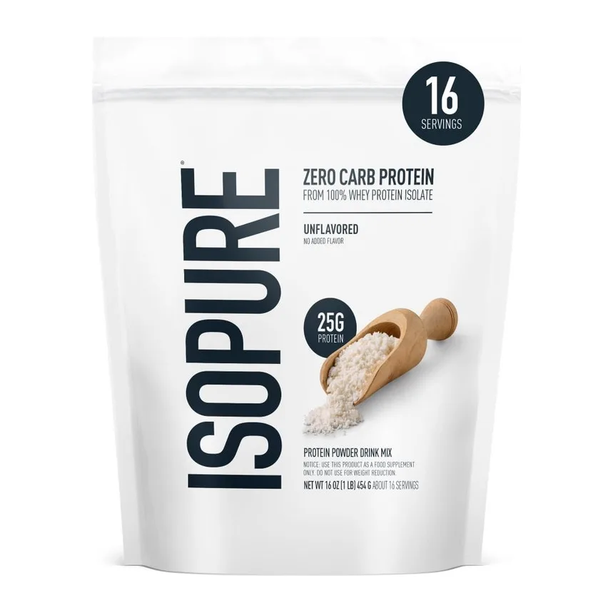 Isopure Zero carb protein powder, front of pack