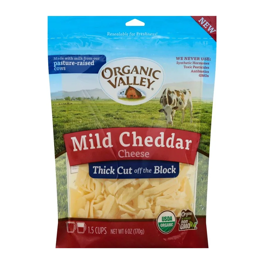Organic Valley Shredded Cheddar Cheese, Mild, front of pack