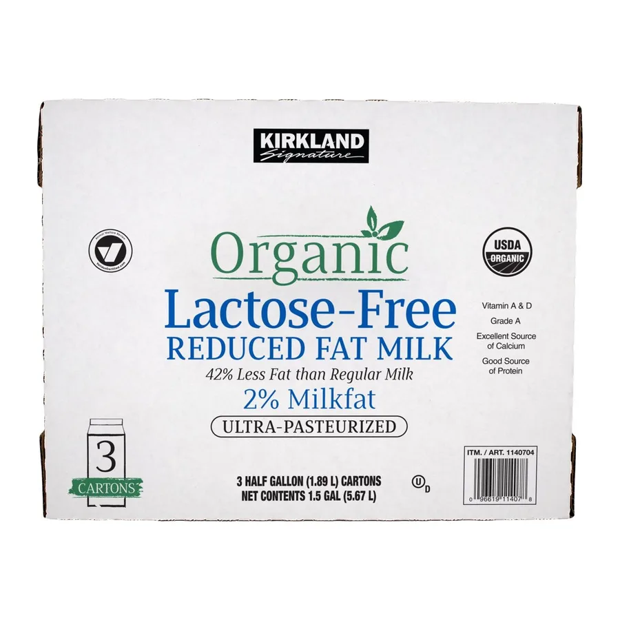 Kirkland Signature Organic Lactose-Free Reduced Fat Milk, front of pack
