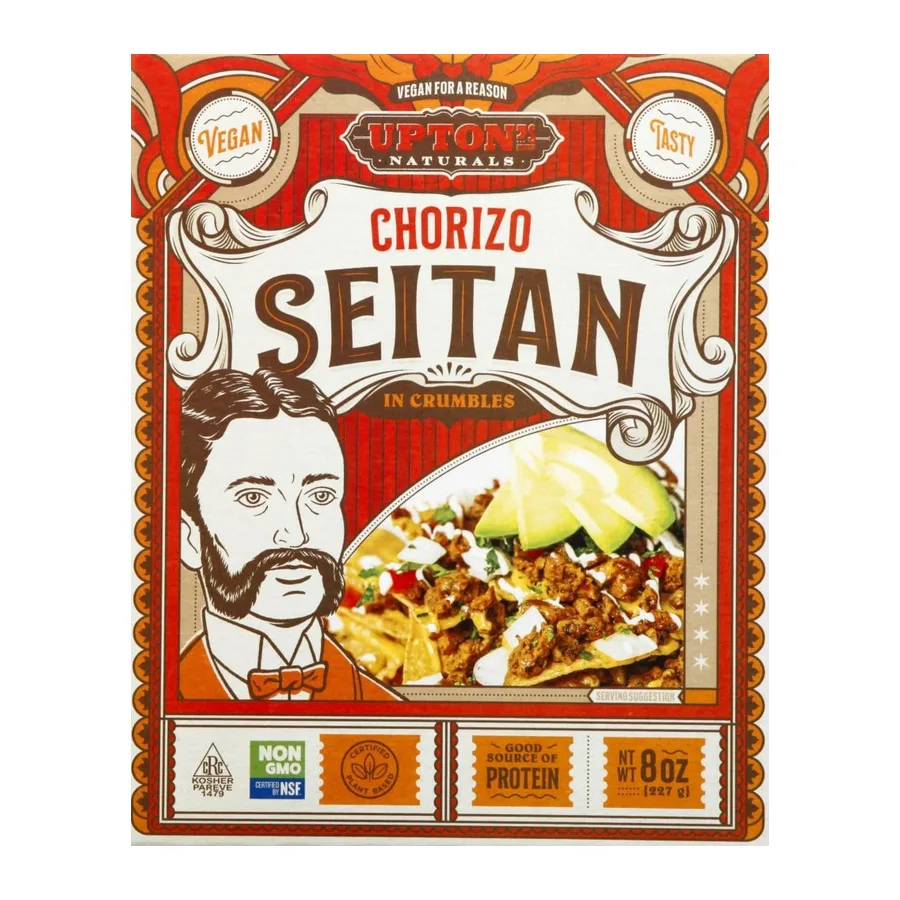 Upton's Naturals Chorizo seitan, front of pack