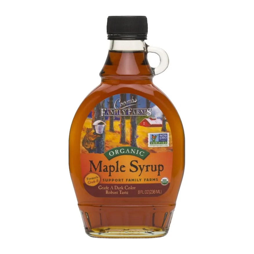 Coombs Family Farms Organic Maple Syrup Grade A Dark Color Robust Taste, front of pack