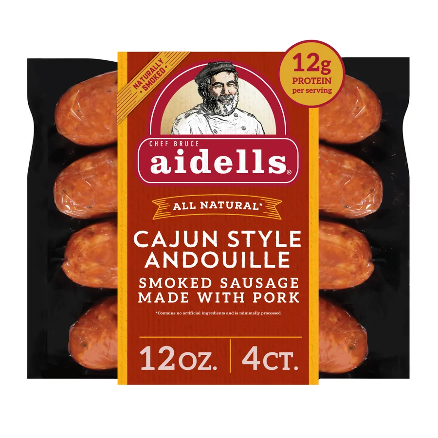 Aidells Cajun Style Andouille Smoked Sausage, made with pork, front of pack
