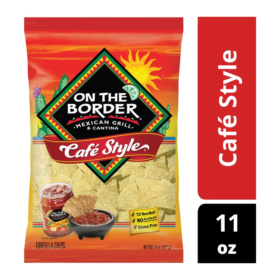 On the Border Cafe Style Tortilla Chips, front of pack