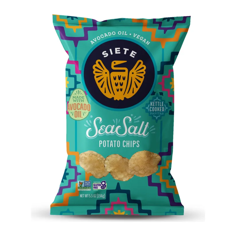 Siete Sea Salt Potato Chips, front of pack