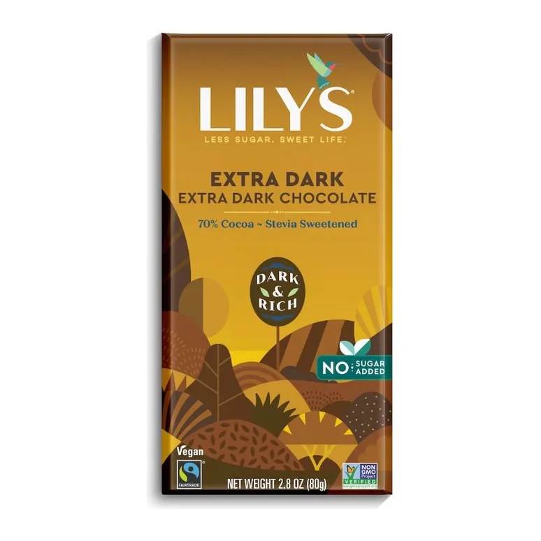 Lily's Extra Dark Chocolate Sweetened With Stevia, front of pack