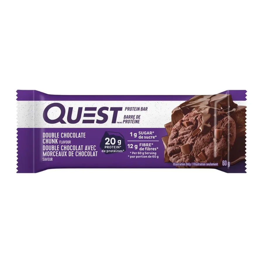 Quest Double chocolate chunk protein bar, front of pack